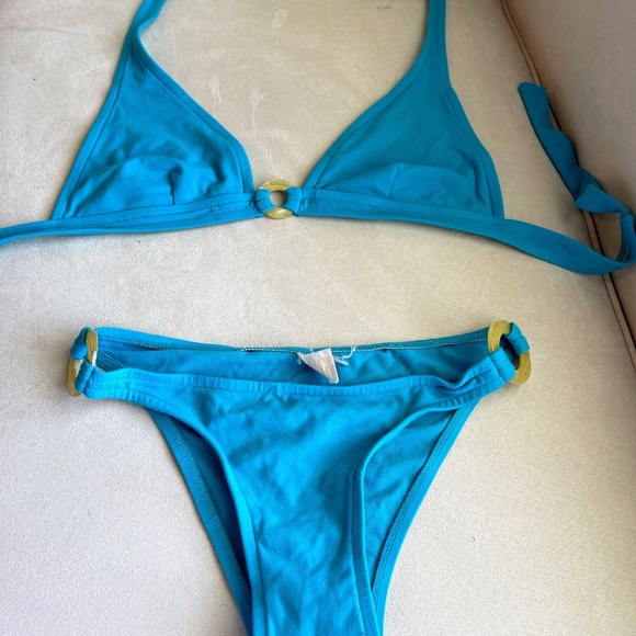 Victoria’s Secret Turquoise 2 Piece String Tie Bikini Swimsuit Shell Hardware - Picture 12 of 12